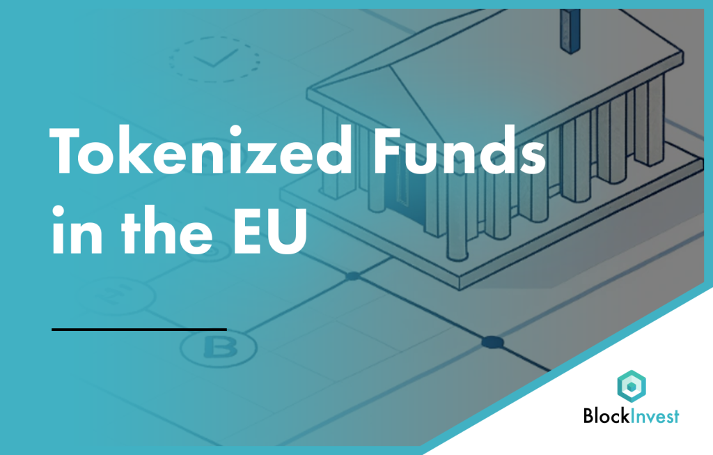 Visual representation of tokenized funds in Europe, showing digital infrastructure, compliance layers, and EU financial symbols