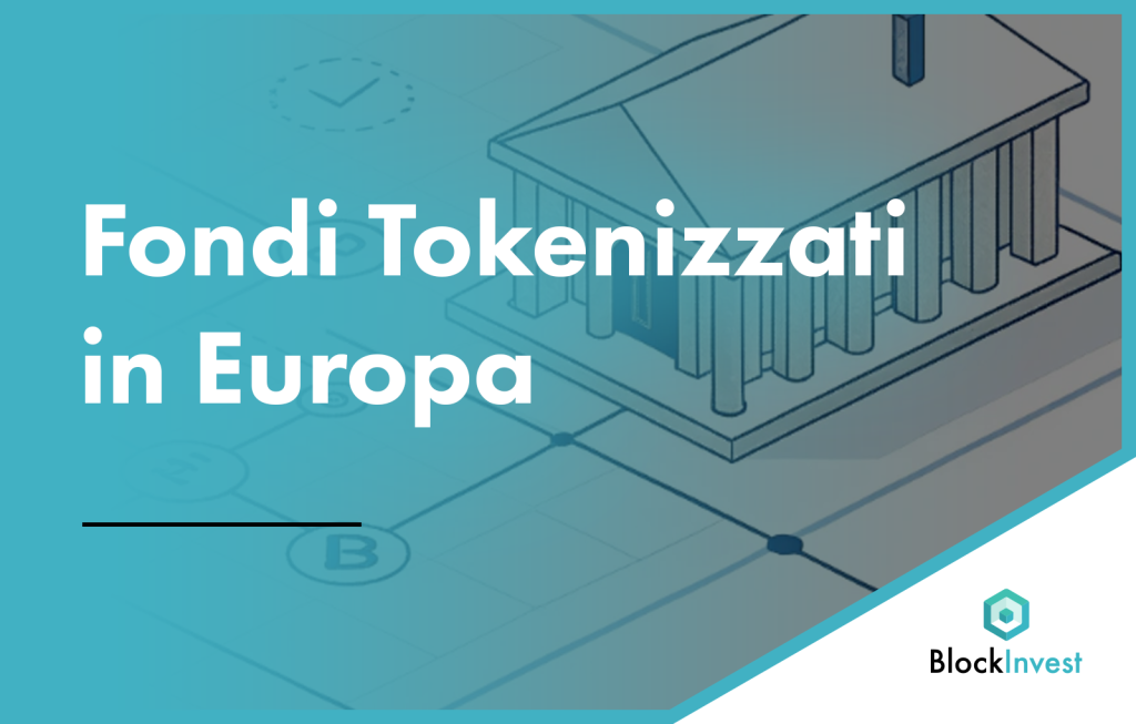 Rappresentazione visiva dei fondi tokenizzati in Europa con infrastruttura digitale, livelli di compliance e simboli finanziari UE